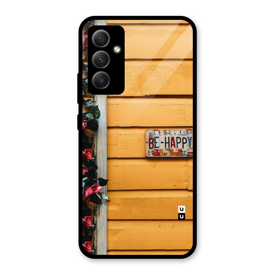 Be Happy Yellow Wall Glass Back Case for Galaxy A34