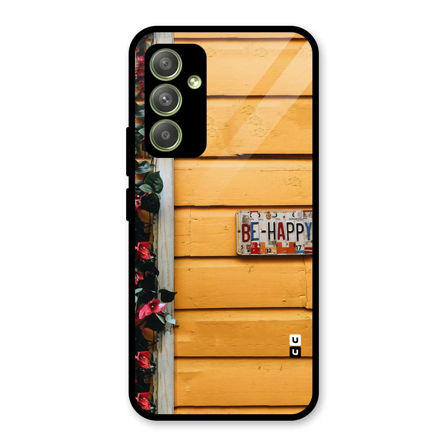 Be Happy Yellow Wall Glass Back Case for Galaxy A54