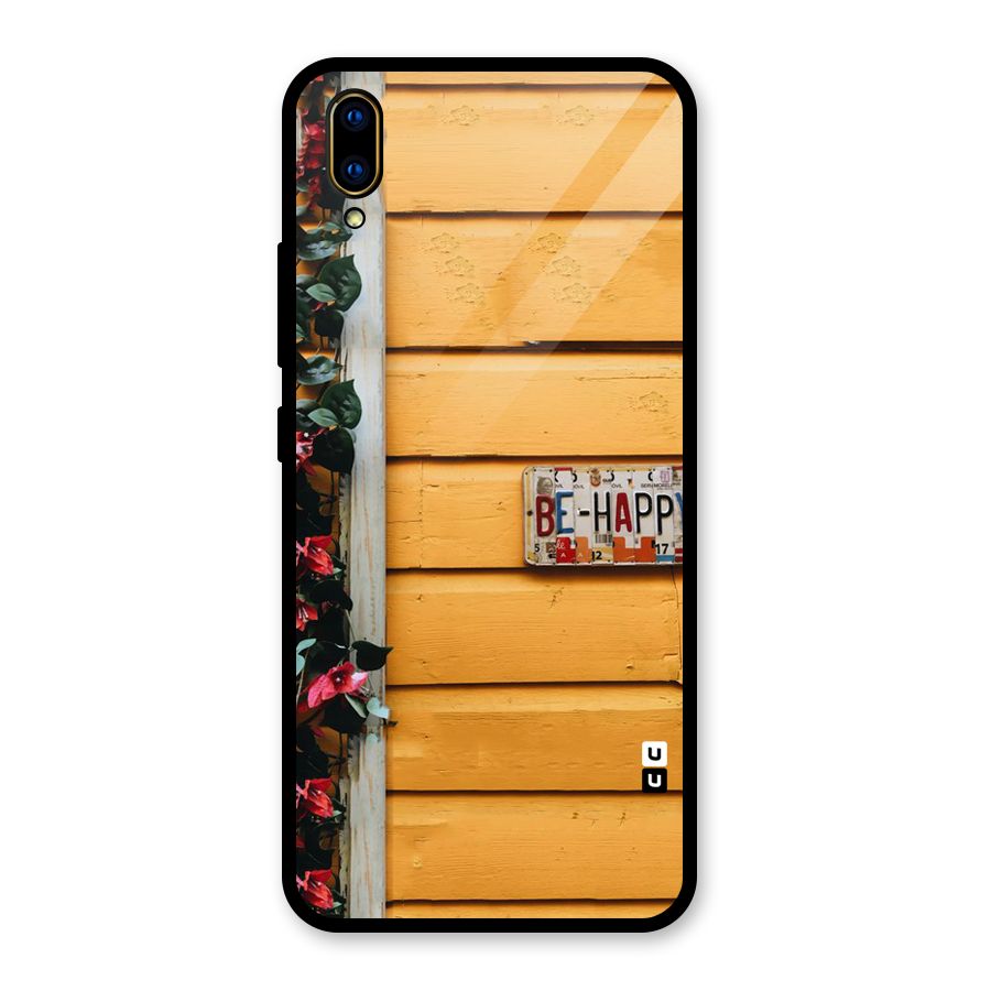 Be Happy Yellow Wall Glass Back Case for Vivo V11 Pro