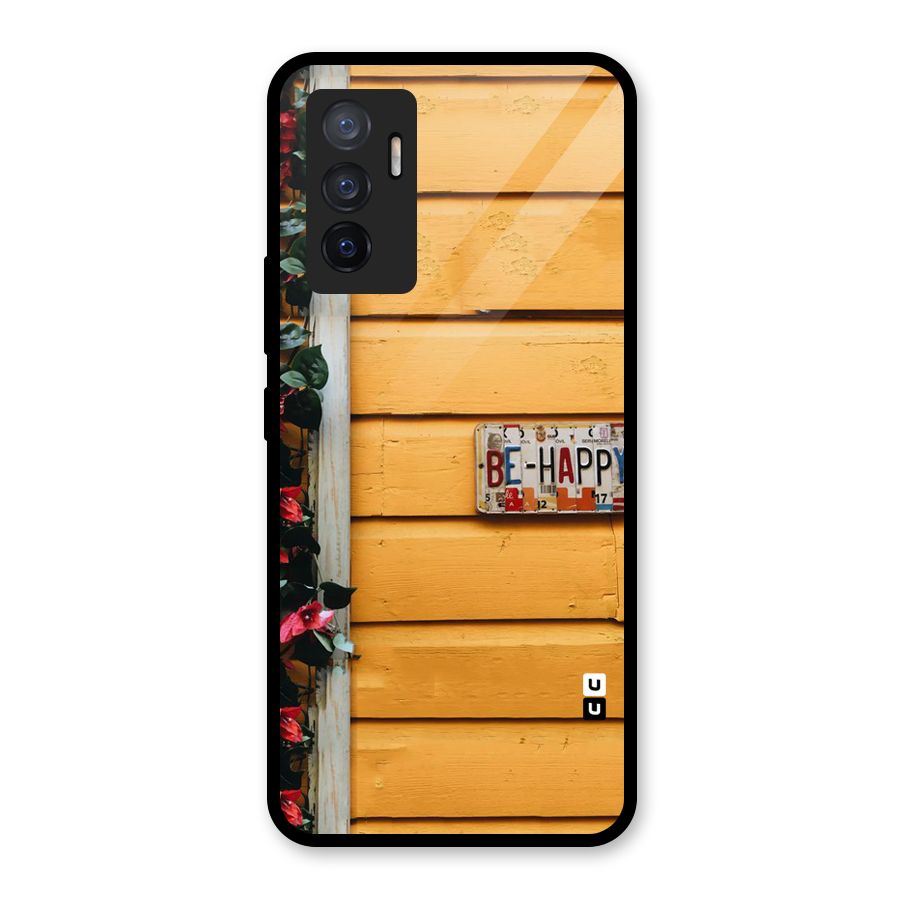 Be Happy Yellow Wall Glass Back Case for Vivo V23e