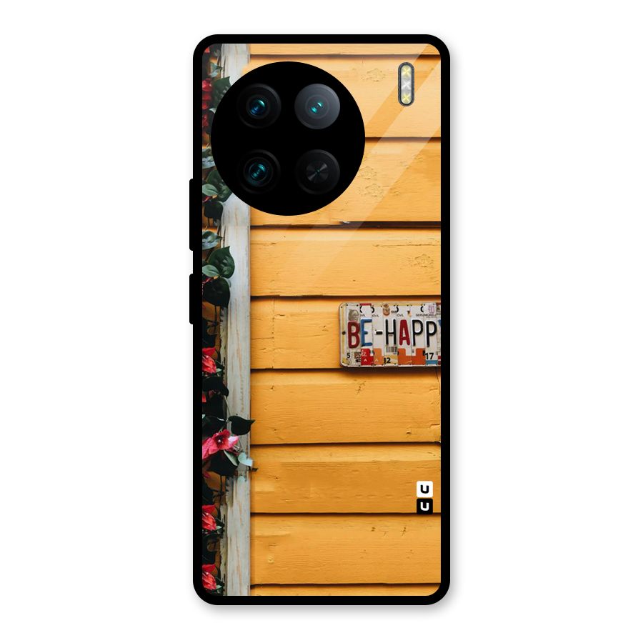 Be Happy Yellow Wall Glass Back Case for Vivo X90 Pro