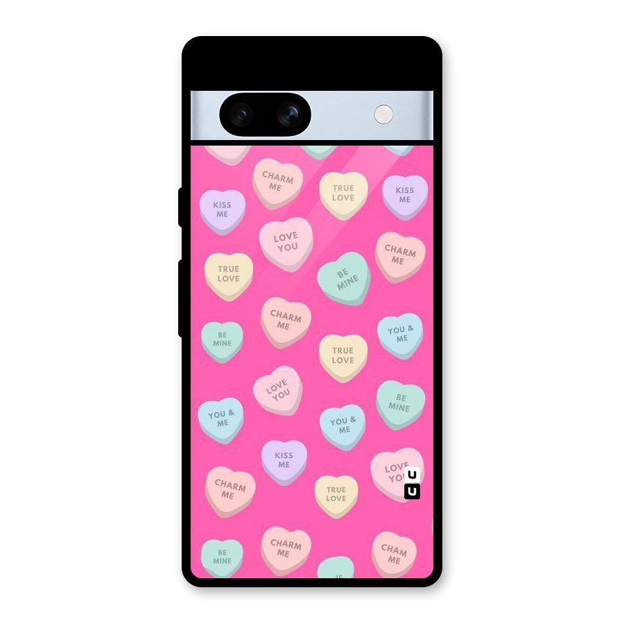 Be Mine Hearts Pattern Glass Back Case for Google Pixel 7a