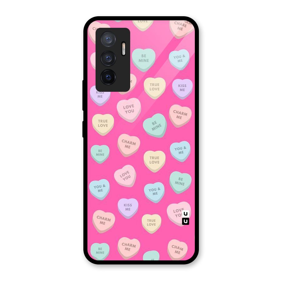 Be Mine Hearts Pattern Glass Back Case for Vivo V23e