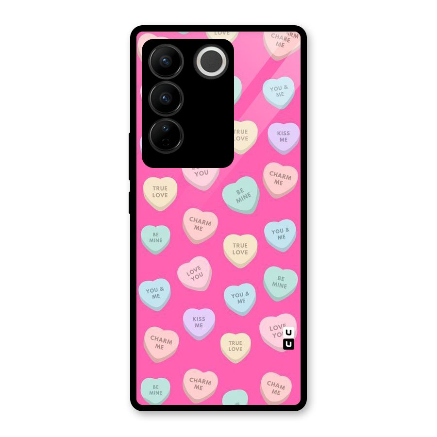 Be Mine Hearts Pattern Glass Back Case for Vivo V27 Pro