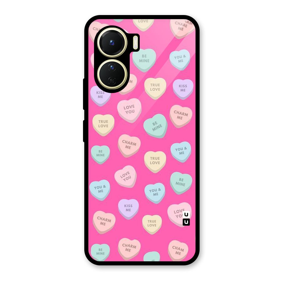 Be Mine Hearts Pattern Glass Back Case for Vivo Y56