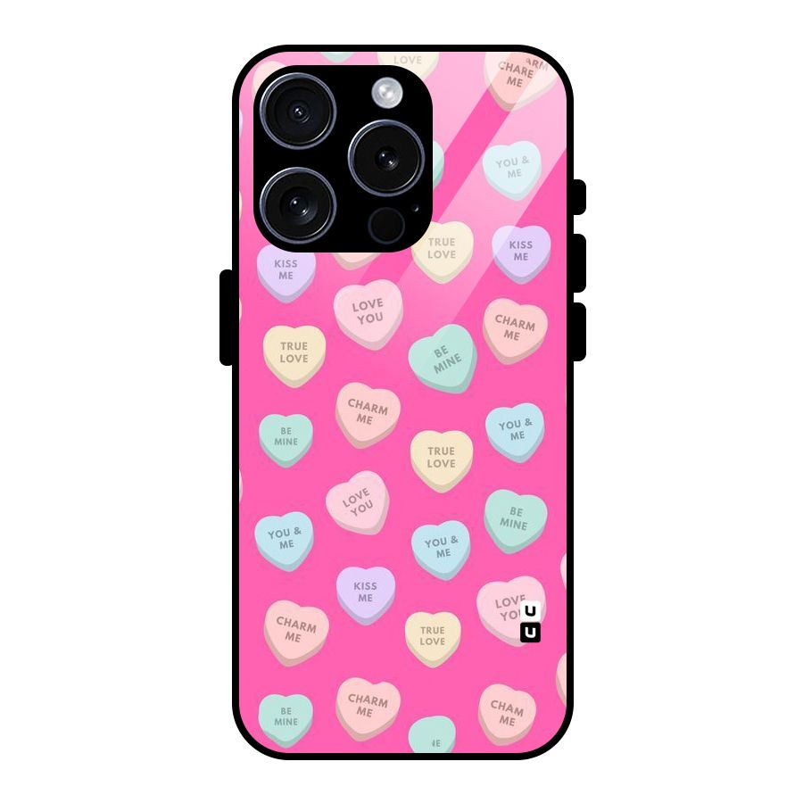 Be Mine Hearts Pattern Glass Back Case for iPhone 15 Pro