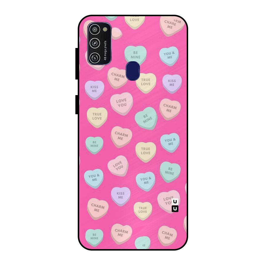 Be Mine Hearts Pattern Metal Back Case for Galaxy M21