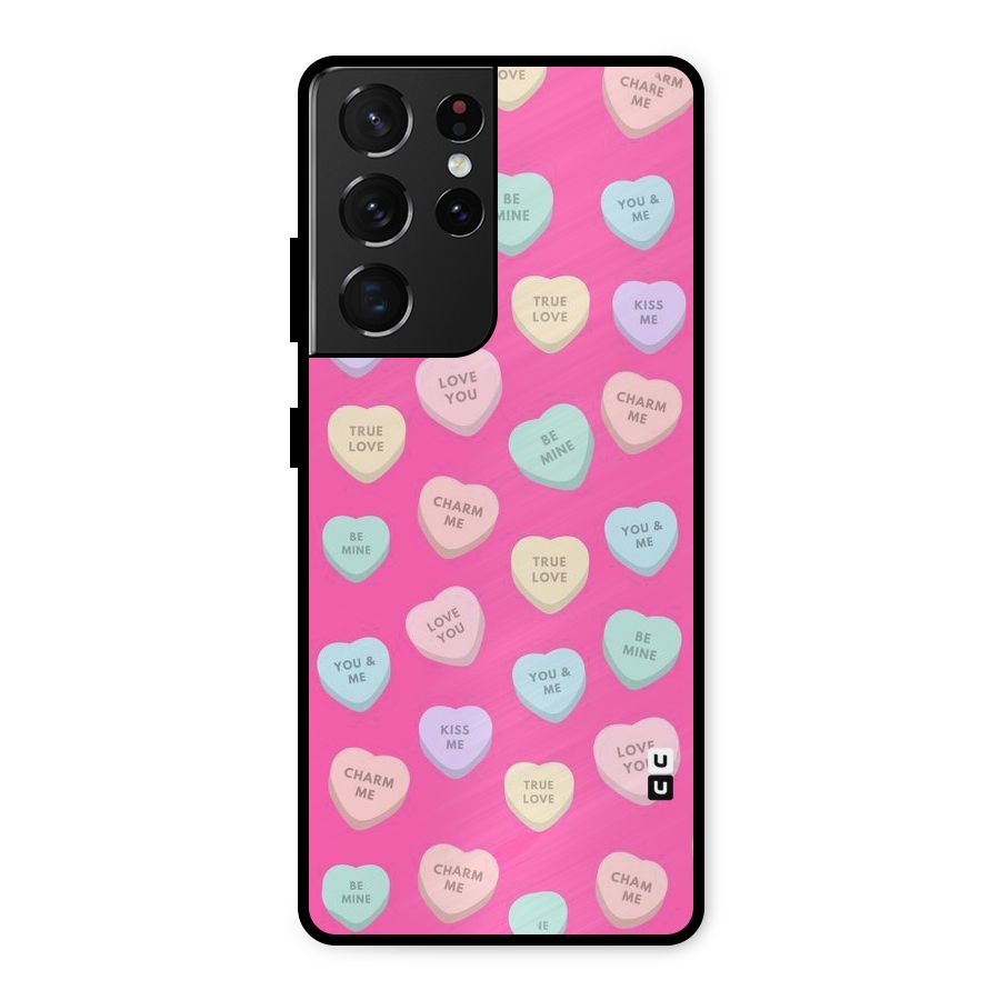 Be Mine Hearts Pattern Metal Back Case for Galaxy S21 Ultra 5G