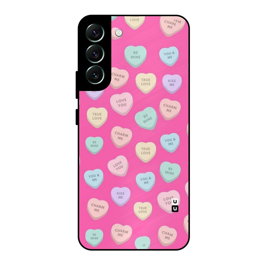 Be Mine Hearts Pattern Metal Back Case for Galaxy S22 Plus 5G