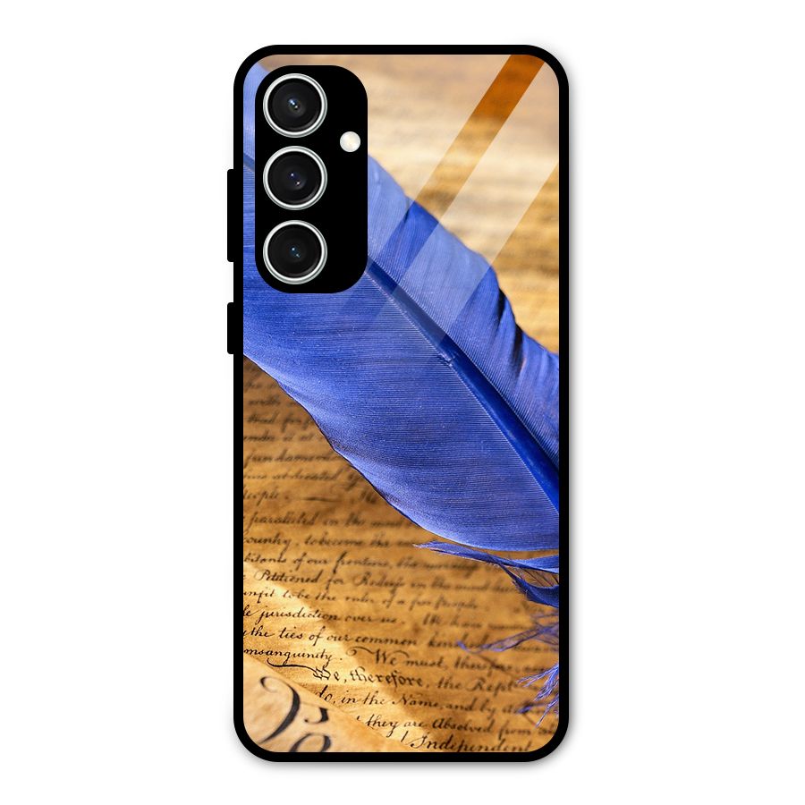 Beautiful Blue Feather Glass Back Case for Galaxy S23 FE