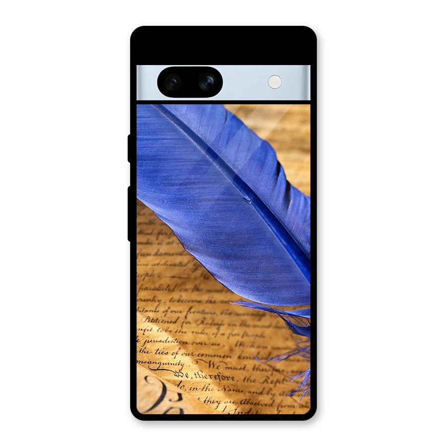 Beautiful Blue Feather Glass Back Case for Google Pixel 7a