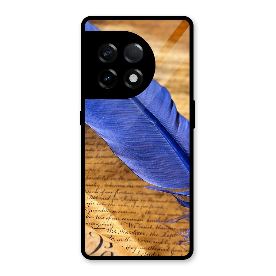 Beautiful Blue Feather Glass Back Case for OnePlus 11R