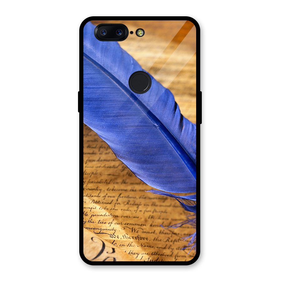 Beautiful Blue Feather Glass Back Case for OnePlus 5T