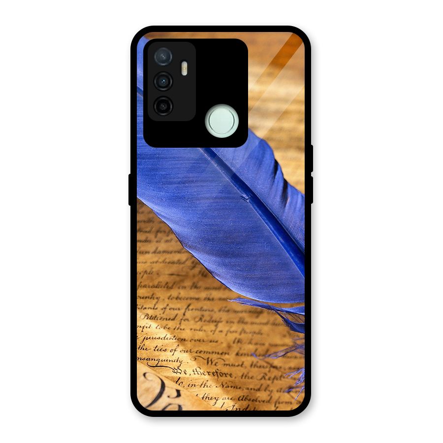 Beautiful Blue Feather Glass Back Case for Oppo A53