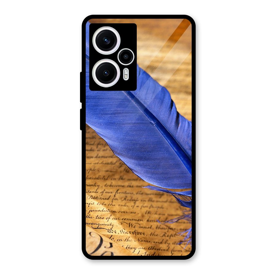 Beautiful Blue Feather Glass Back Case for Poco F5