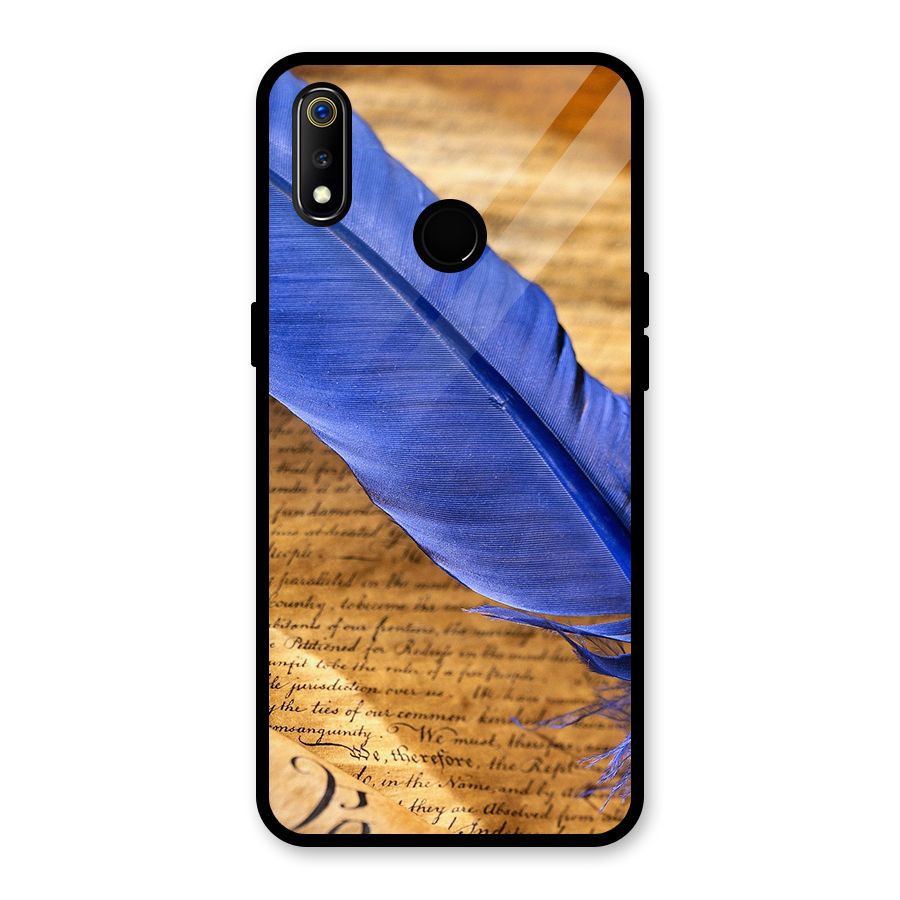 Beautiful Blue Feather Glass Back Case for Realme 3i