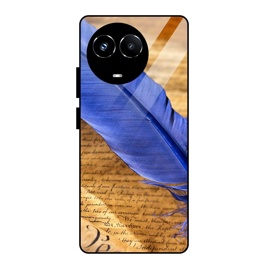 Beautiful Blue Feather Glass Back Case for Realme Narzo 60X