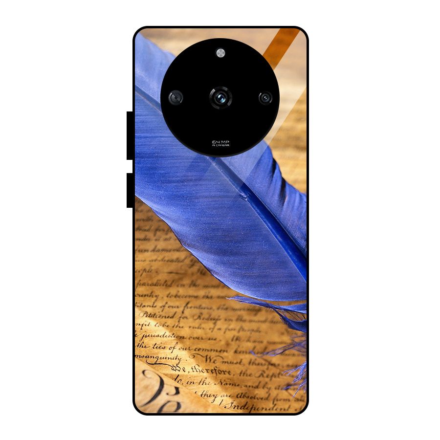 Beautiful Blue Feather Glass Back Case for Realme Narzo 60 5G
