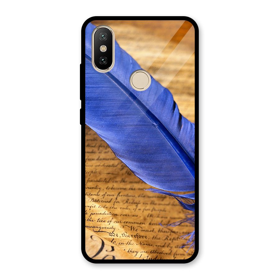 Beautiful Blue Feather Glass Back Case for Redmi A2