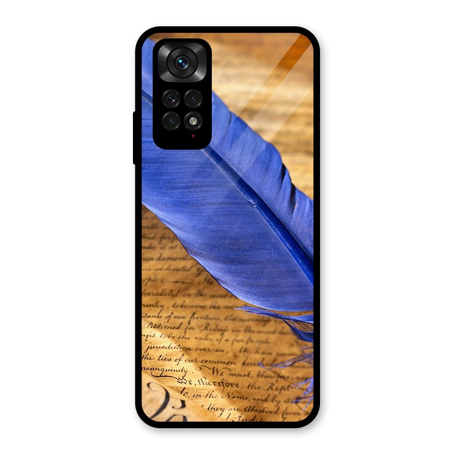 Beautiful Blue Feather Glass Back Case for Redmi Note 11S