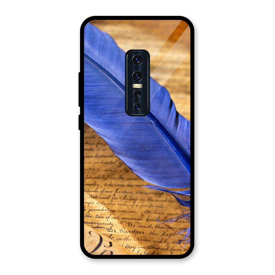 Beautiful Blue Feather Glass Back Case for Vivo V17 Pro