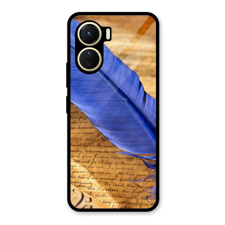 Beautiful Blue Feather Glass Back Case for Vivo Y16