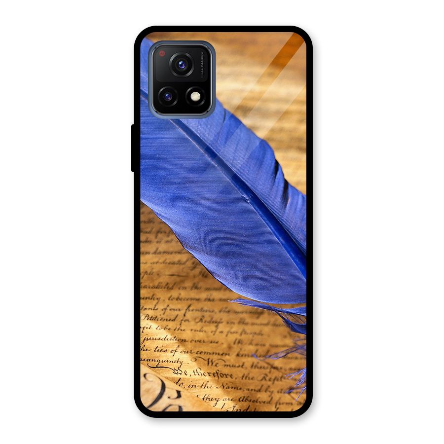 Beautiful Blue Feather Glass Back Case for Vivo Y72 5G
