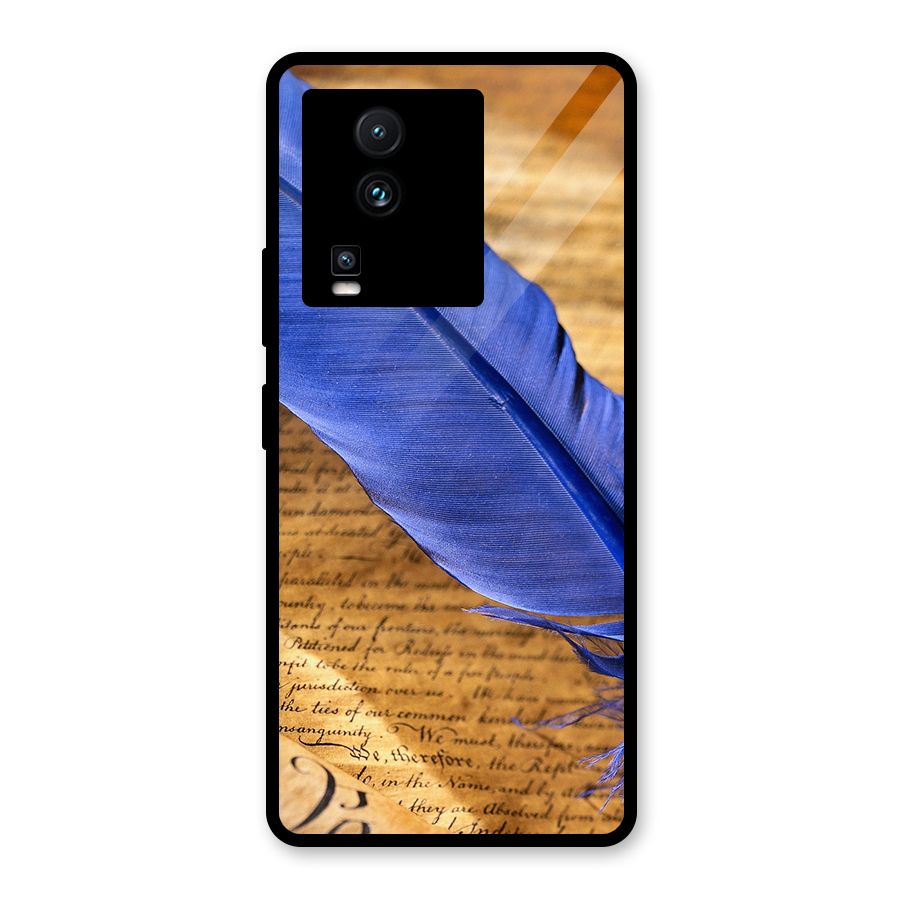 Beautiful Blue Feather Glass Back Case for Vivo iQOO Neo 7 Pro