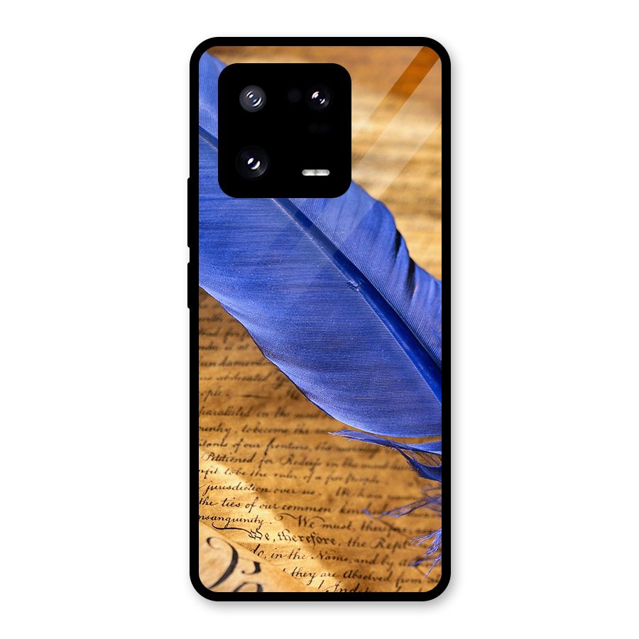 Beautiful Blue Feather Glass Back Case for Xiaomi 13 Pro