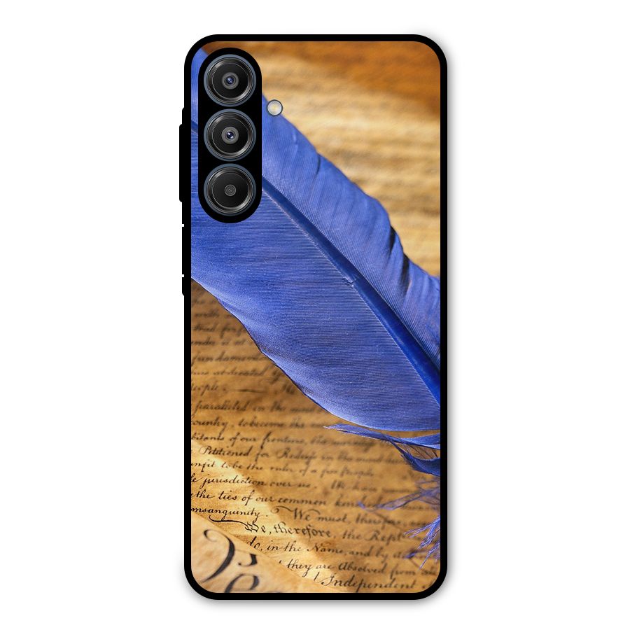 Beautiful Blue Feather Metal Back Case for Galaxy A16 5G
