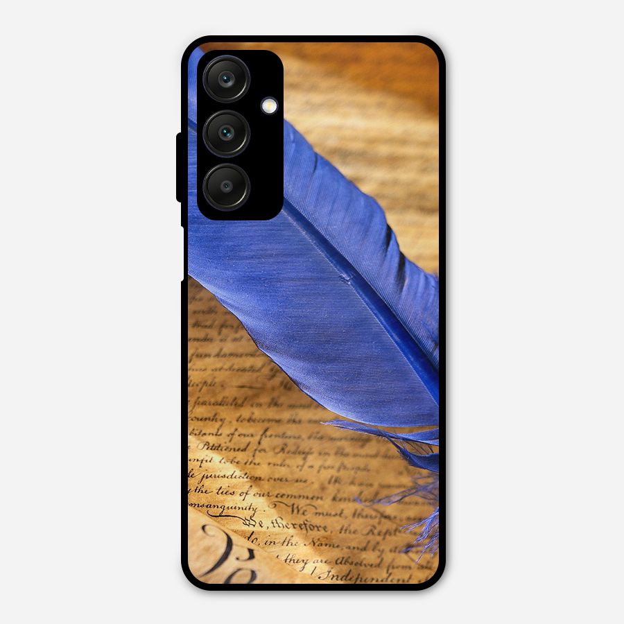 Beautiful Blue Feather Metal Back Case for Galaxy A25 5G