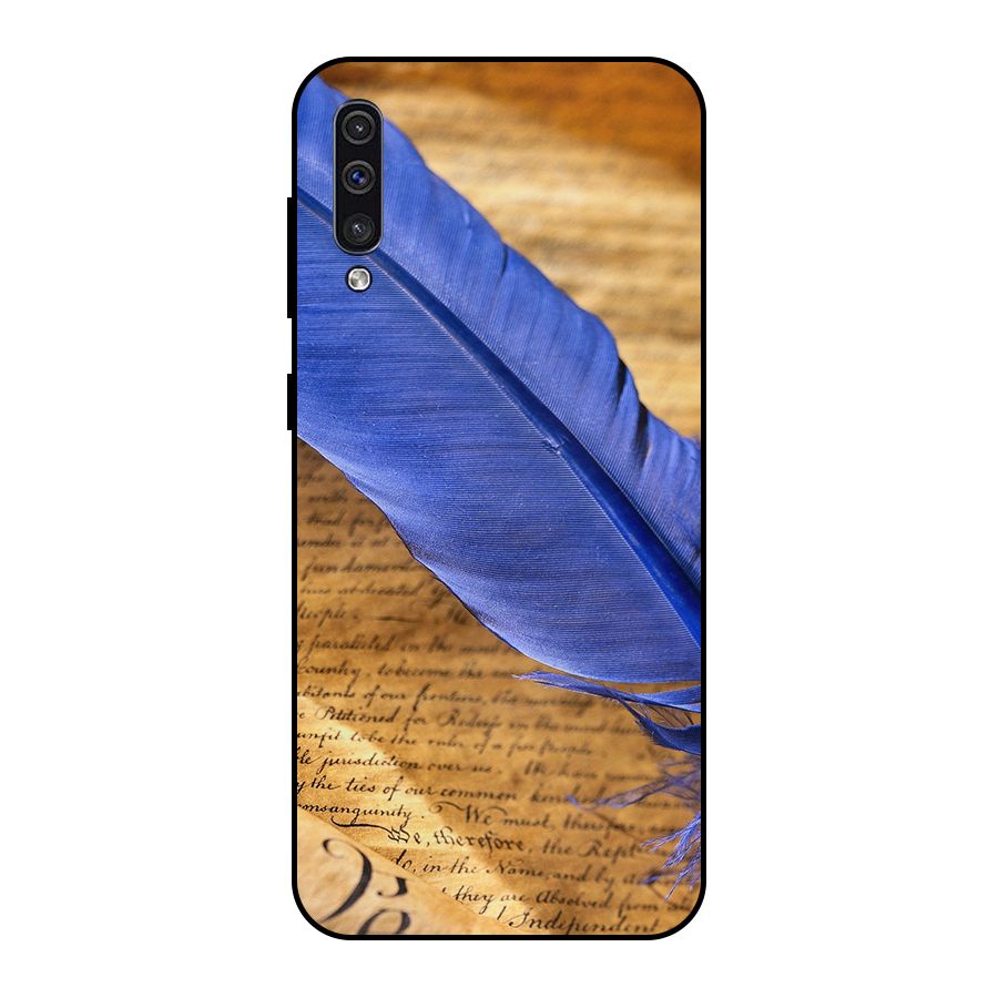 Beautiful Blue Feather Metal Back Case for Galaxy A50