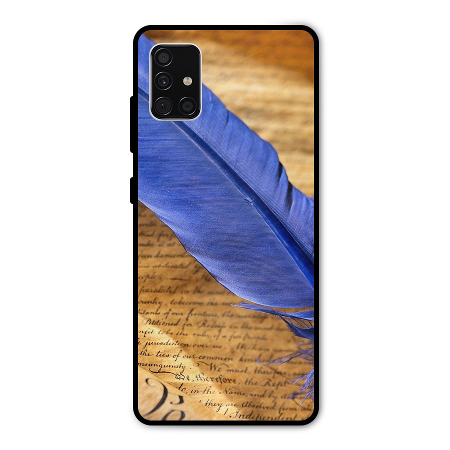 Beautiful Blue Feather Metal Back Case for Galaxy A51