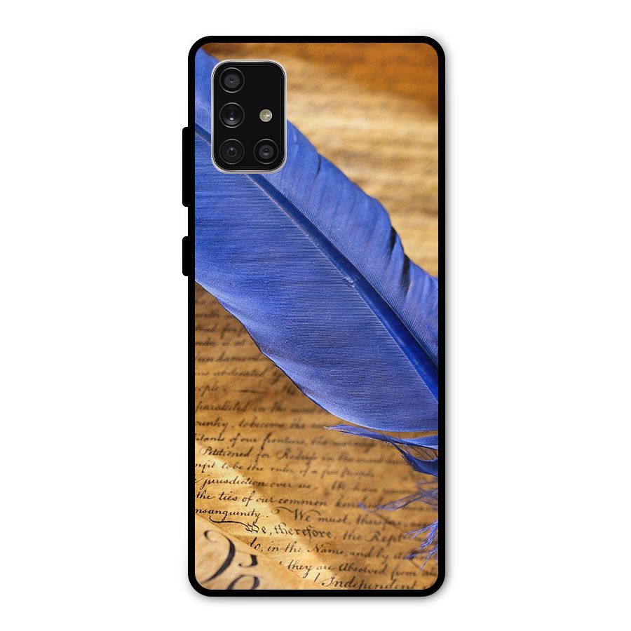 Beautiful Blue Feather Metal Back Case for Galaxy A71