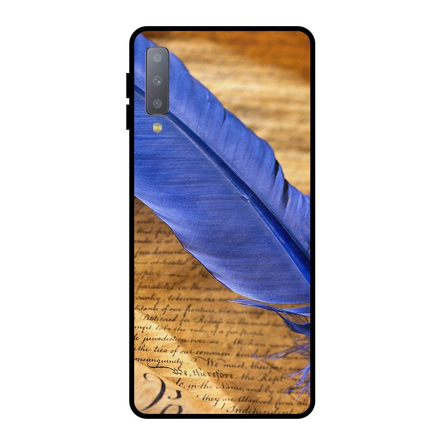 Beautiful Blue Feather Metal Back Case for Galaxy A7 (2018)