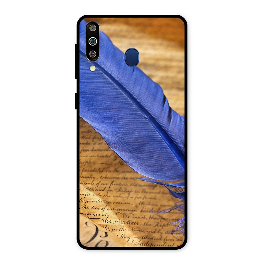 Beautiful Blue Feather Metal Back Case for Galaxy M30