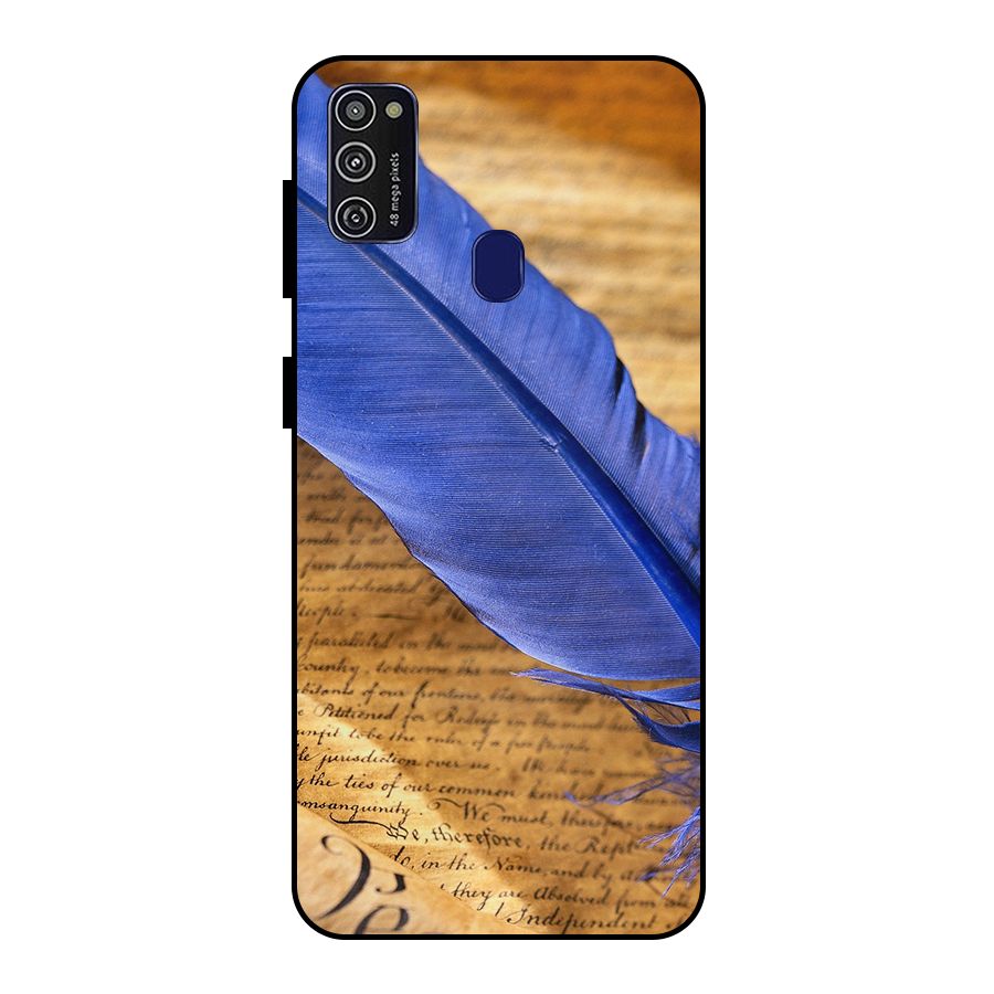 Beautiful Blue Feather Metal Back Case for Galaxy M30s