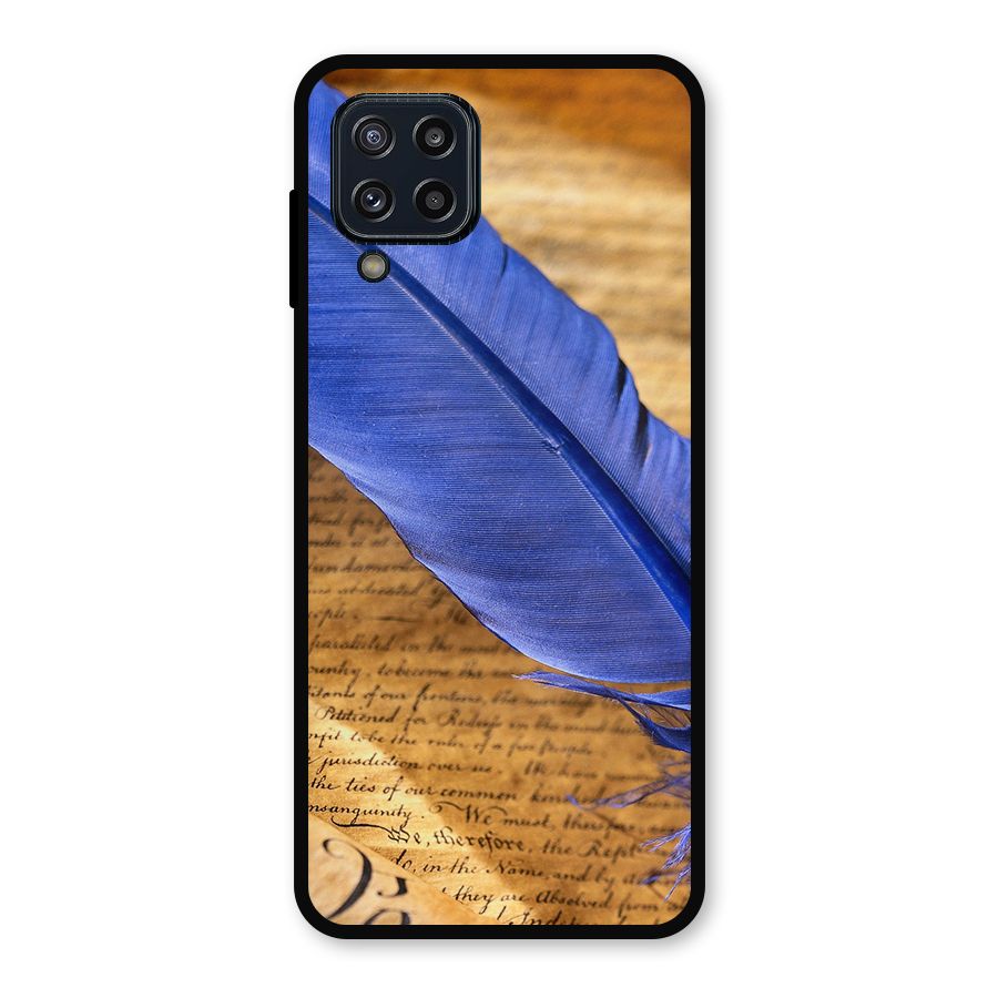 Beautiful Blue Feather Metal Back Case for Galaxy M32