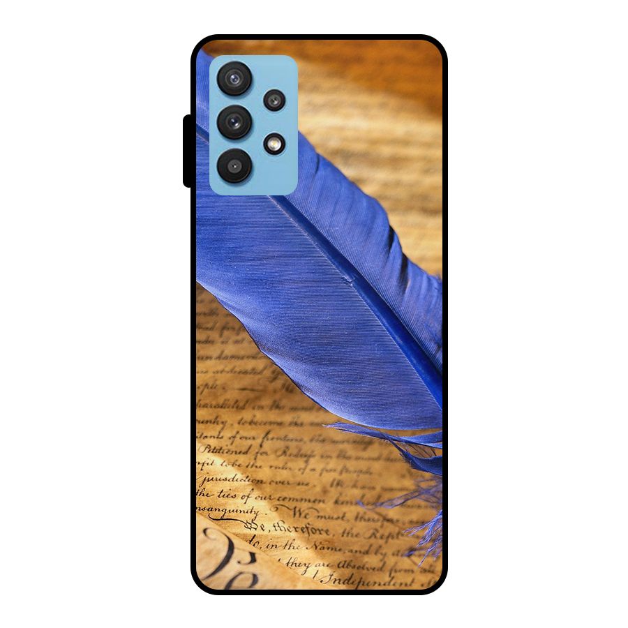 Beautiful Blue Feather Metal Back Case for Galaxy M32 5G