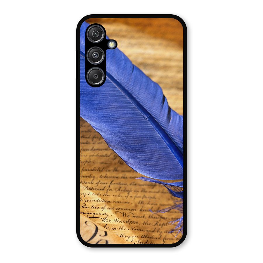 Beautiful Blue Feather Metal Back Case for Galaxy M34 5G