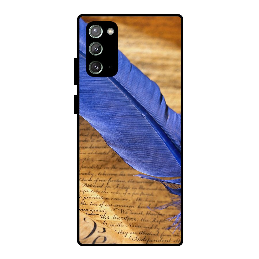 Beautiful Blue Feather Metal Back Case for Galaxy Note 20