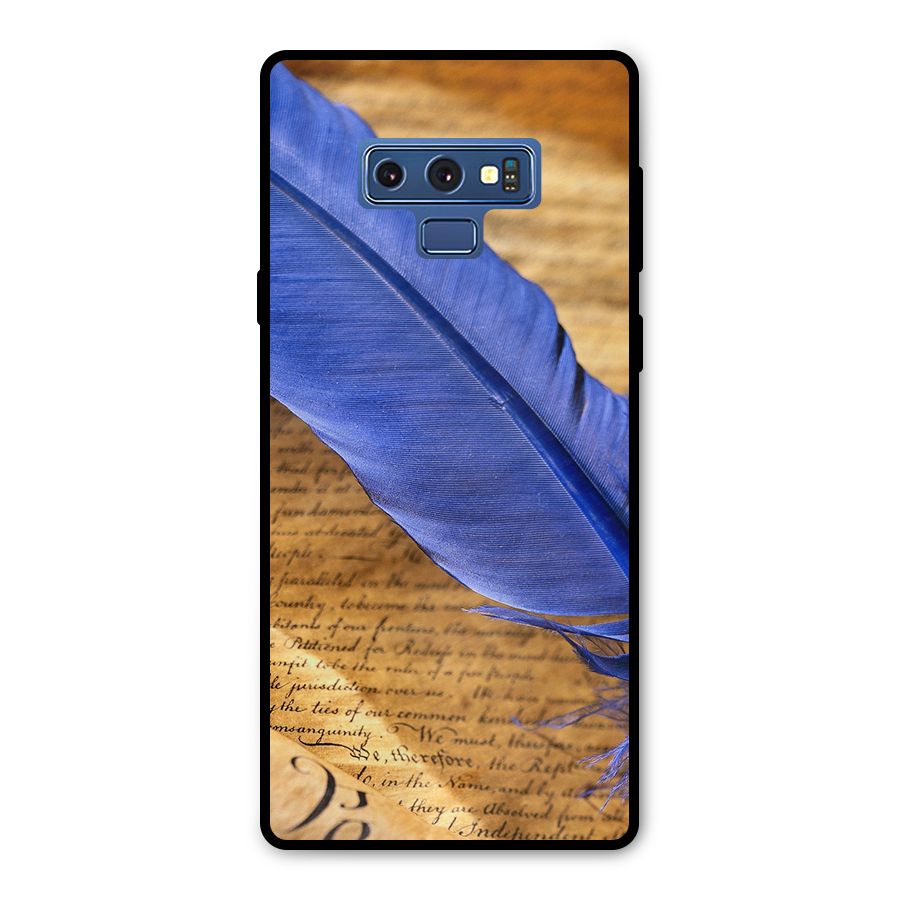 Beautiful Blue Feather Metal Back Case for Galaxy Note 9