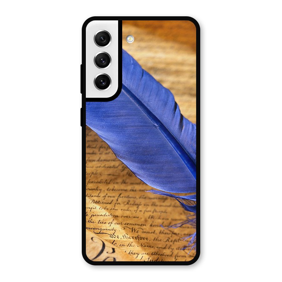Beautiful Blue Feather Metal Back Case for Galaxy S21 FE 5G