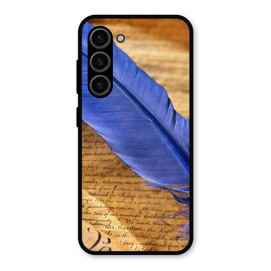 Beautiful Blue Feather Metal Back Case for Galaxy S23