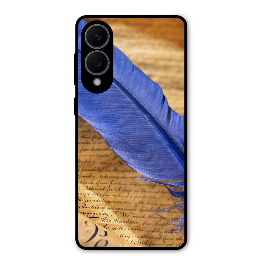 Beautiful Blue Feather Metal Back Case for Galaxy S25 Edge