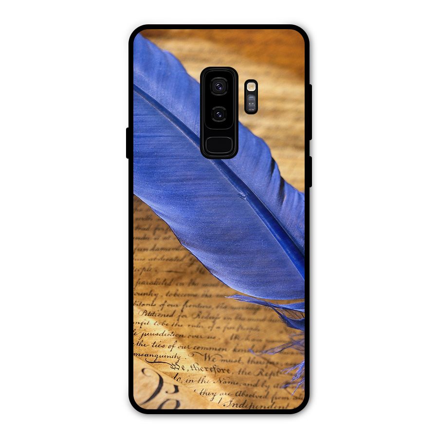 Beautiful Blue Feather Metal Back Case for Galaxy S9 Plus