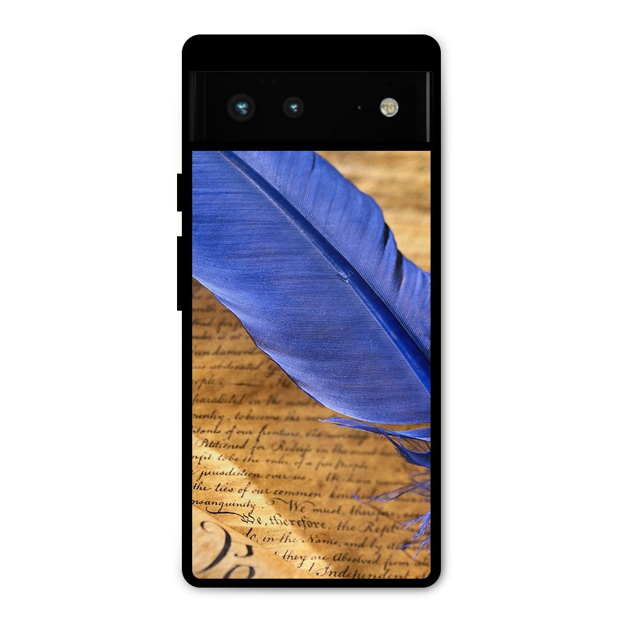 Beautiful Blue Feather Metal Back Case for Google Pixel 6