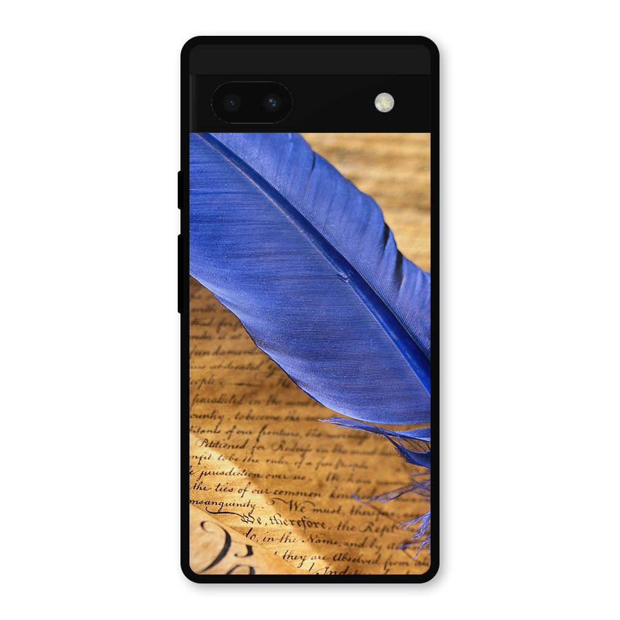 Beautiful Blue Feather Metal Back Case for Google Pixel 6a