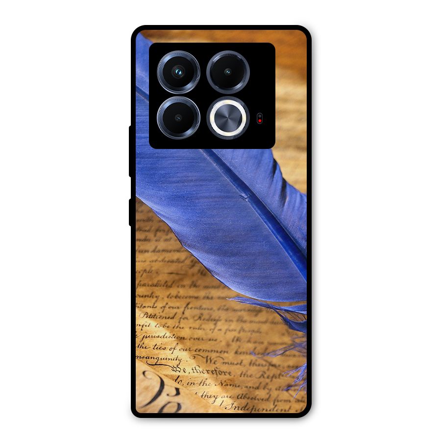 Beautiful Blue Feather Metal Back Case for Infinix Note 40 5G