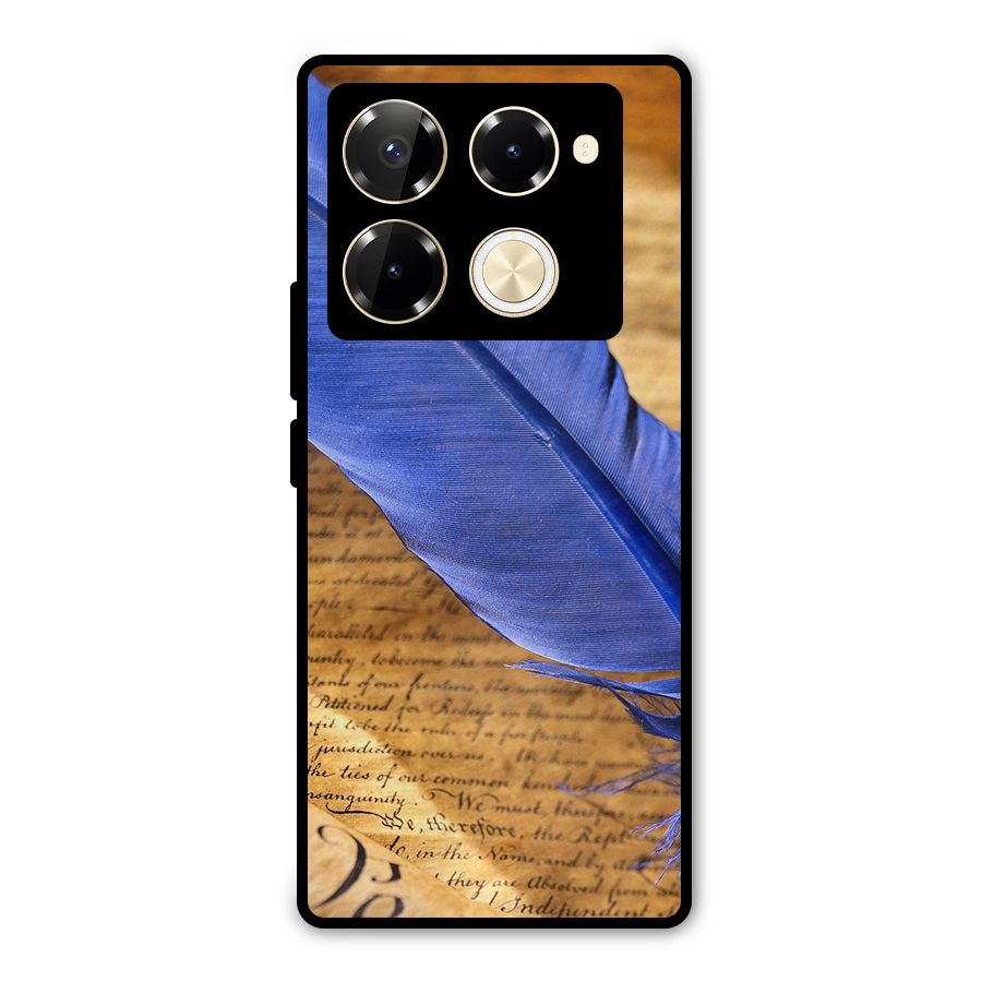Beautiful Blue Feather Metal Back Case for Infinix Note 40 Pro Plus